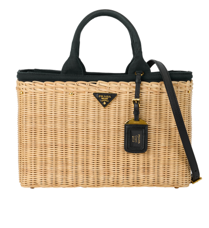 Capri 2015 Basket Tote, &pound;790, Handbags, Beige/Navy, Canvas/Wicker, Front view